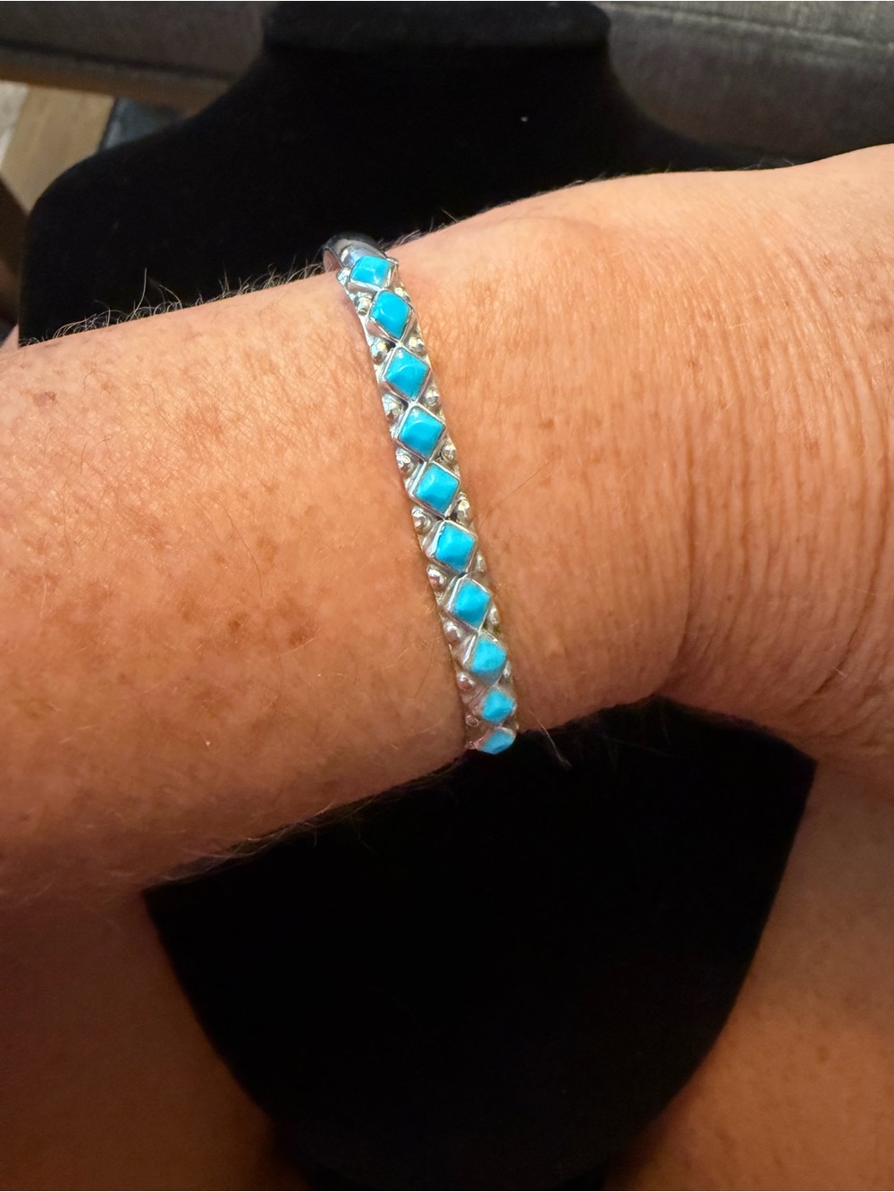 Sterling Silver Turquoise Tile Bangle Bracelet - Women Jewelry